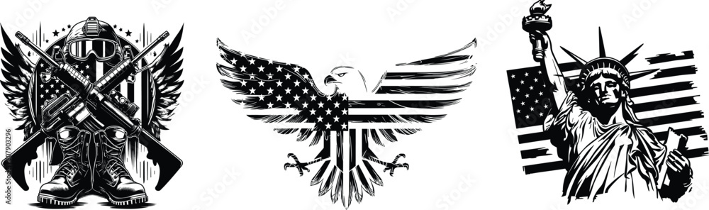 Fototapeta premium Set of independence day elements, fourth of july, vector illustration.