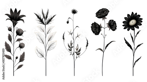 Set of flowers on PNG Background