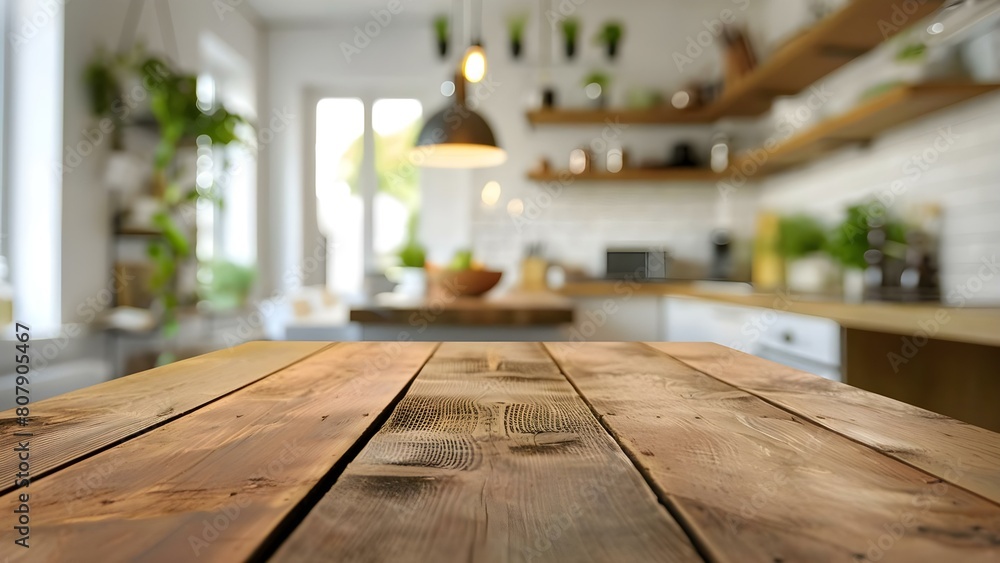 custom made wallpaper toronto digitalClean Kitchen Interior with Blurry Background and Empty Wooden Table Top. Concept Kitchen Interior, Blurry Background, Empty Table Top, Wooden Table, Clean and Spacious