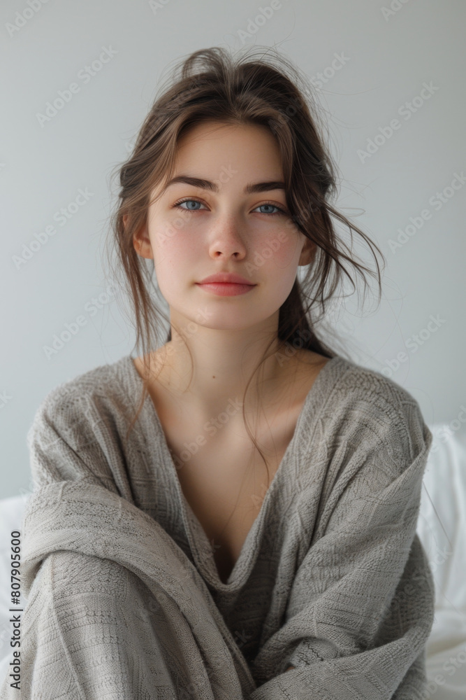 Vibrant portrait of a teenage girl in professional attire against a pastel backdrop. Vibrant portrait of a teenage girl in professional attire against a pastel backdrop.