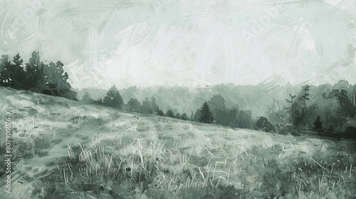 Tempera painting of serene landscape in monochrome tones photo