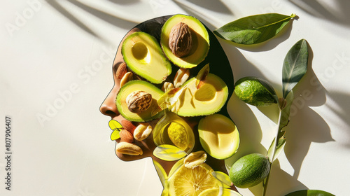 Wallpaper Mural a woman's silhouette with a variety of vegetables like broccoli, carrots, and mushrooms arranged in the form of a brain, illustrating the concept of 'food for thought' and its impact on mental health. Torontodigital.ca