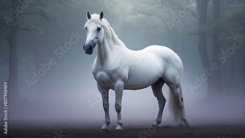 white horse portrait Tranquil Majesty White Horse Portrait with Hazy Background © Dove
