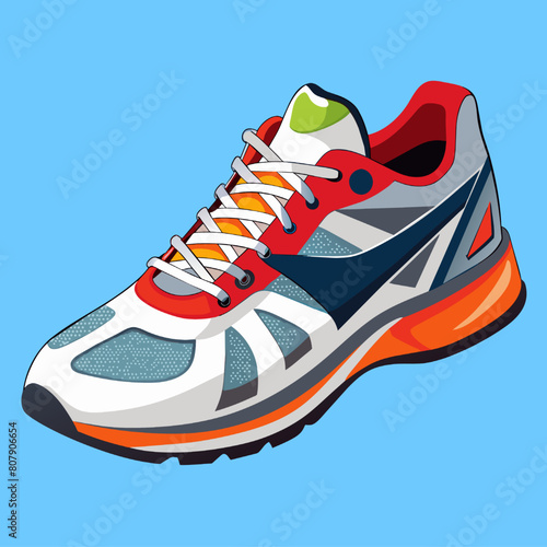Running shoes on blue background. Vector illustration in flat design style.