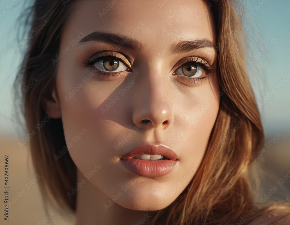 Una donna con lineamenti delicati, occhi chiari e un'espressione serena.
Una donna con lineamenti delicati, occhi chiari e un'espressione serena.