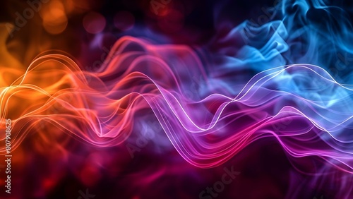 Neon Wave Lines and Bokeh Lights on Futuristic Abstract Background. Concept Neon Lights, Abstract Art, Futuristic Design, Colorful Bokeh, Creative Backdrop
