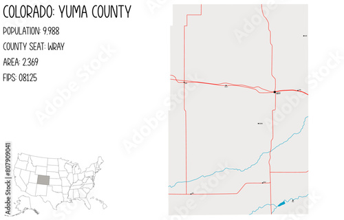 Large and detailed map of Yuma County in Colorado, USA. photo