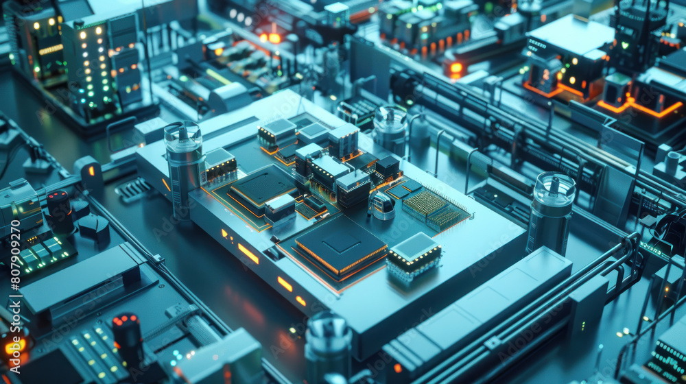 a modern semiconductor fabrication facility, with clean rooms and advanced machinery producing microchips with precision, showcasing the technology behind electronic devices. a modern semiconductor fabrication facility, with clean rooms and advanced machinery producing microchips with precision, showcasing the technology behind electronic devices.