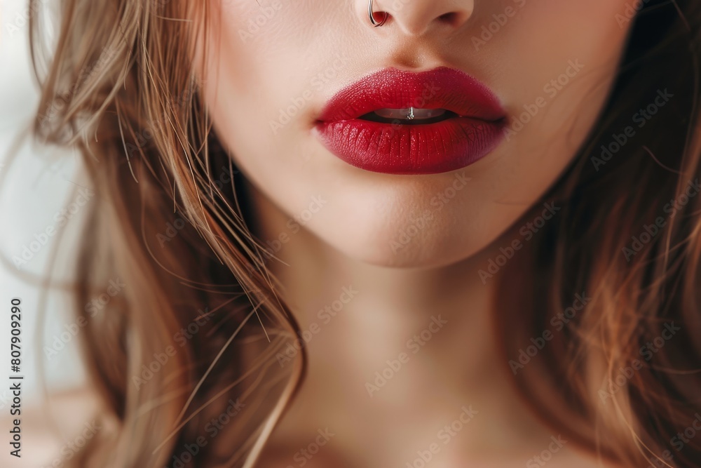 Minimalist Elegance: Close-Up of Woman's Hand with Diamond Band Ring and Natural Lip Tint Minimalist Elegance: Close-Up of Woman's Hand with Diamond Band Ring and Natural Lip Tint