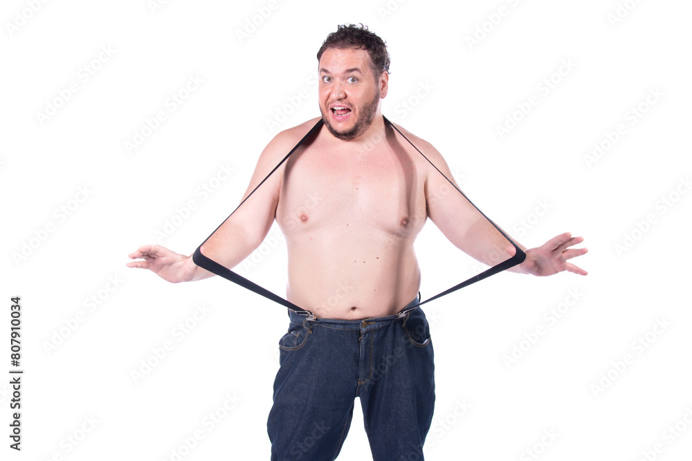 Funny fat man makes faces on a white background. Fun and joy. Funny fat man makes faces on a white background. Fun and joy.