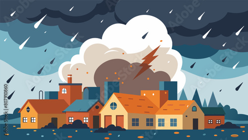 A hailstorm pummelling a rural town reflecting the growing anger and unrest of its residents towards the destruction of their environment for.