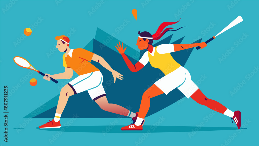 Fototapeta premium As the score becomes tied the squash rally intensifies with both players pushing their limits to emerge victorious.. Vector illustration