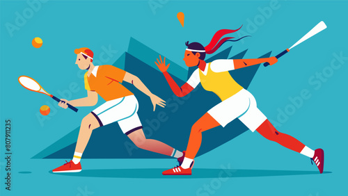 As the score becomes tied the squash rally intensifies with both players pushing their limits to emerge victorious.. Vector illustration