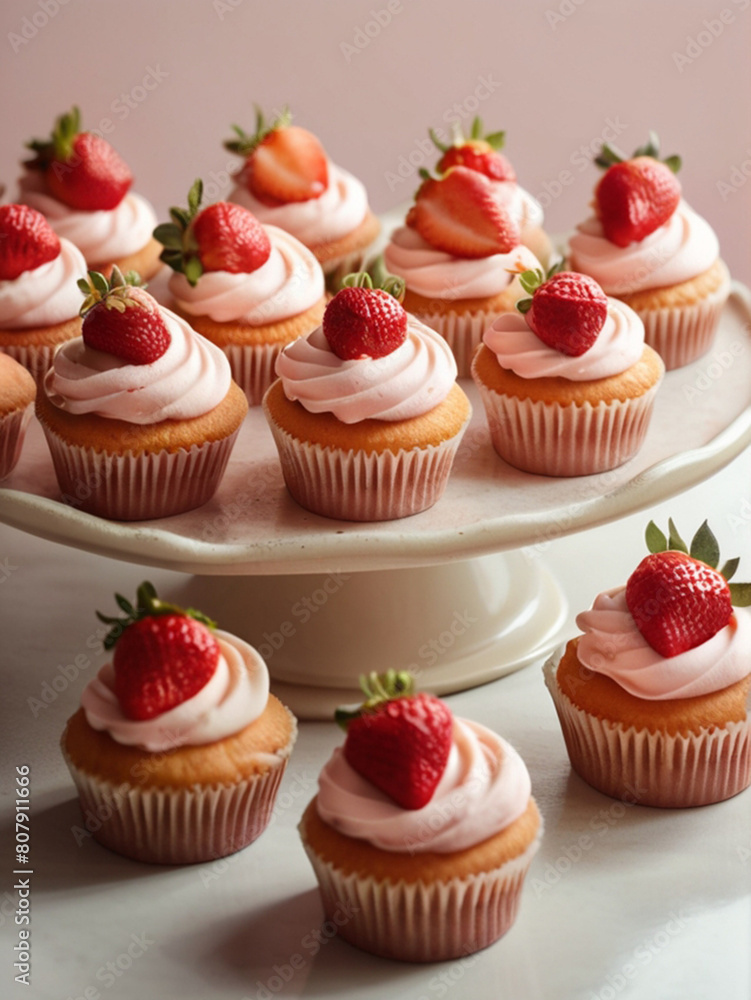 Tray full of perfect strawberry cupcakes 