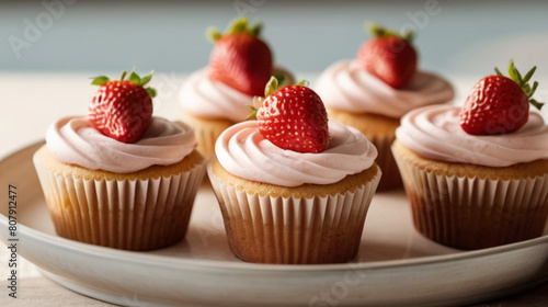 Tray full of perfect strawberry cupcakes 