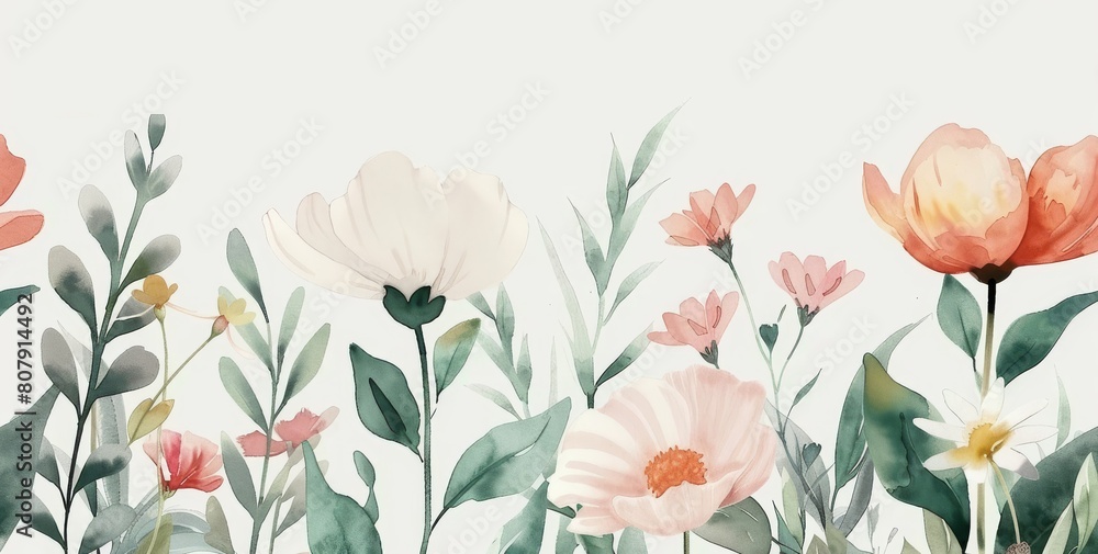 Floral illustration from wildflowers, abstract plants and branches, watercolor illustration for background, textile, wallpapers or floral decorative print