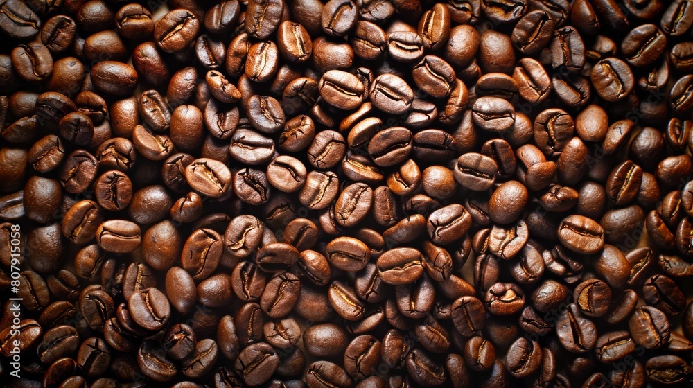 Naklejka premium Close-up of a heap of roasted coffee beans