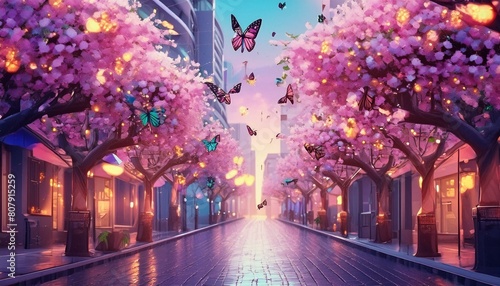 Sakura Street Serenity: A Spring Background"