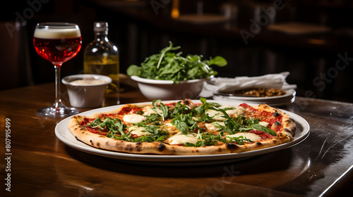 A rustic Italian pizzeria with a stone oven, where a family gathers to enjoy hand-tossed pizzas topped with fresh mozzarella and basil, in a warm, inviting atmosphere.