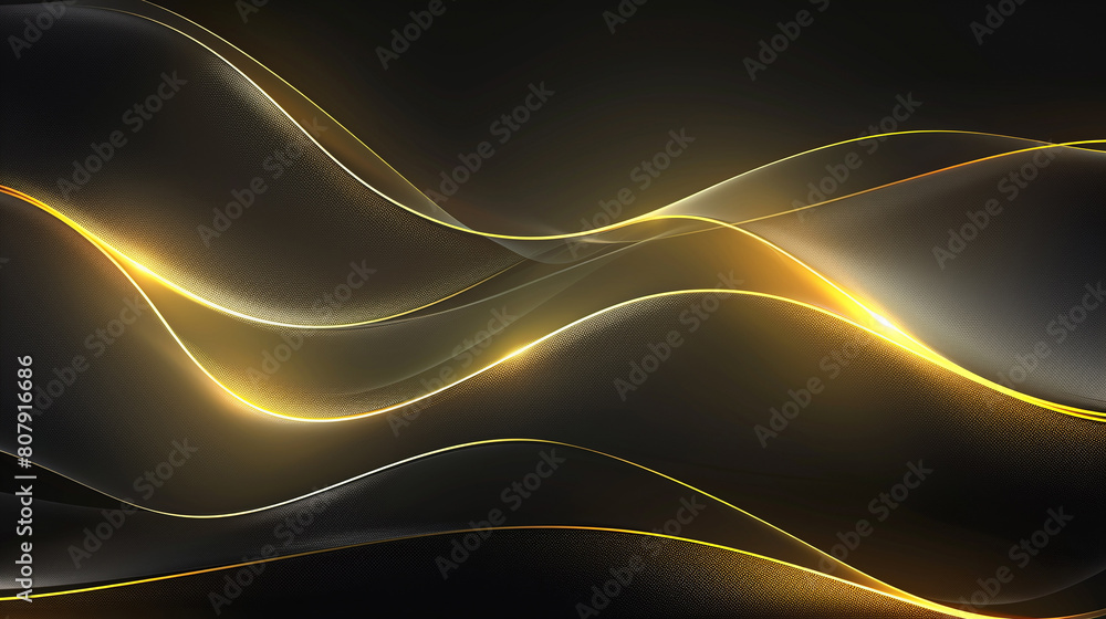 Fototapeta premium Dark abstract background with glowing golden lines, vector design. Vector illustration. AI.