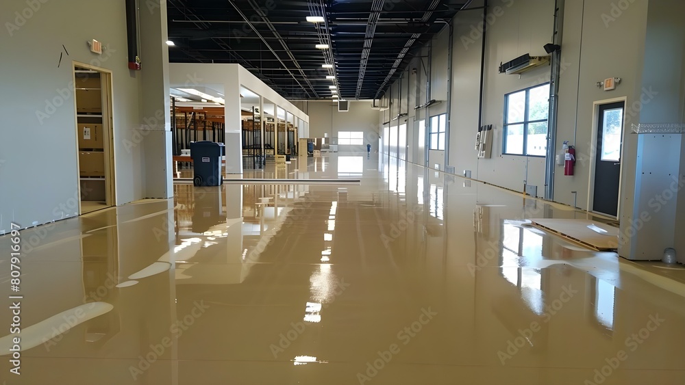 Renovated Office Warehouse Glows with New Epoxy Resin Floor. Concept ...