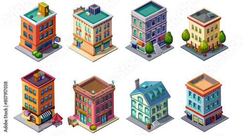 set of Building structure icons, cartoon style, cute icons, transparent background, png format. © SH Design