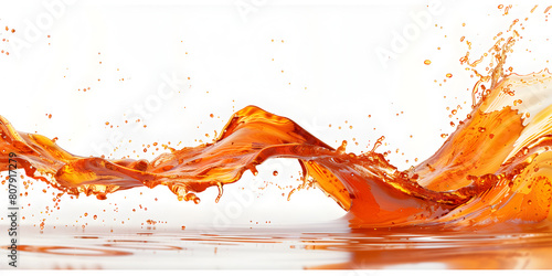 Orange juice splash isolated Clear and vivid orange color splash in transparent with white background.