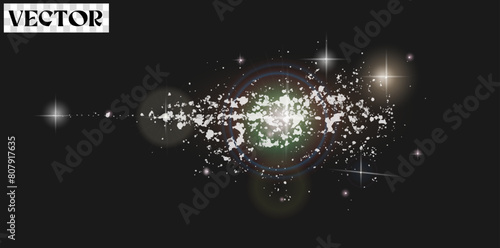 Transparent glow light effect. Star burst with sparkles. Gold glitter,