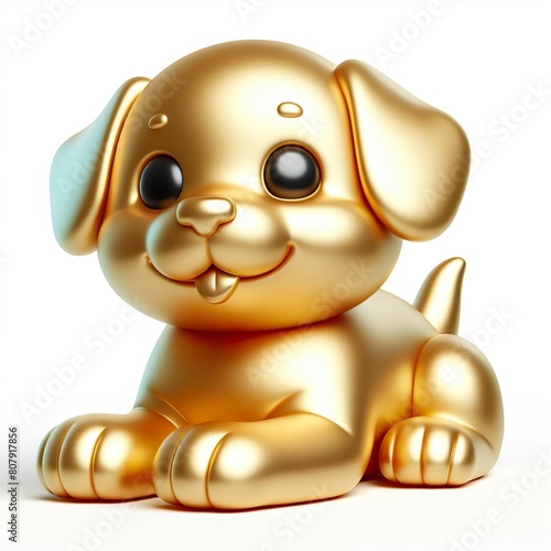 a 3d gold puppy with happy face, white background © JetHuynh