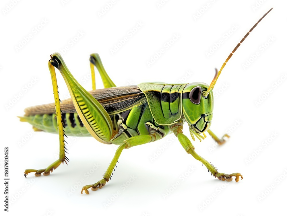 grasshopper along a strip in white background grasshopper along a strip in white background