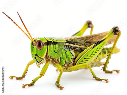  grasshopper along a strip in white background © MADGALLERY