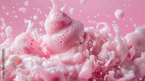 Bubble gum explosion, sticky pink textures, playful and sweet