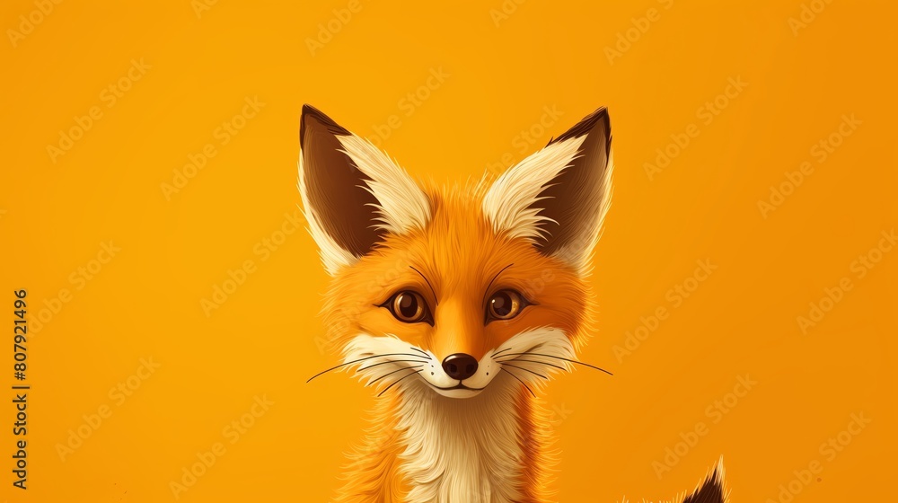 A cartoon fox with exaggerated large ears and a fluffy tail set against a solid yellow background emphasizing its playful and endearing qualities A cartoon fox with exaggerated large ears and a fluffy tail set against a solid yellow background emphasizing its playful and endearing qualities