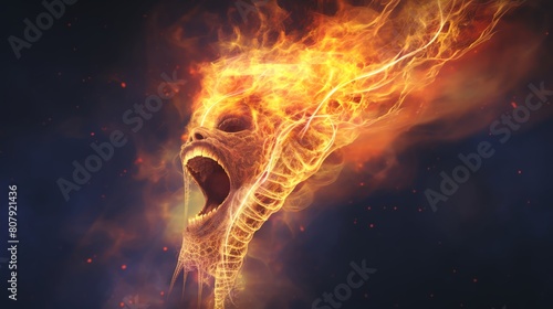 Digital artwork of an esophagus with rising flames from the stomach to the throat artistically representing the painful sensations associated with acid reflux disease photo