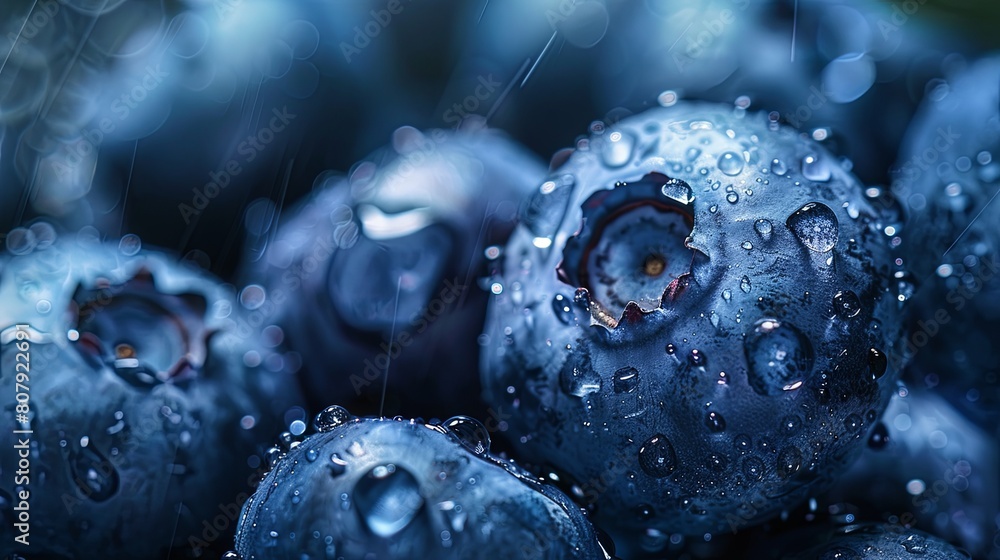 Macro shot of fresh blueberries with water droplets Macro shot of fresh blueberries with water droplets