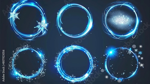 Illustration of frosty icy whirlwind blow on cold wind circles isolated on transparent background. Modern illustration of fresh air flow vortex.