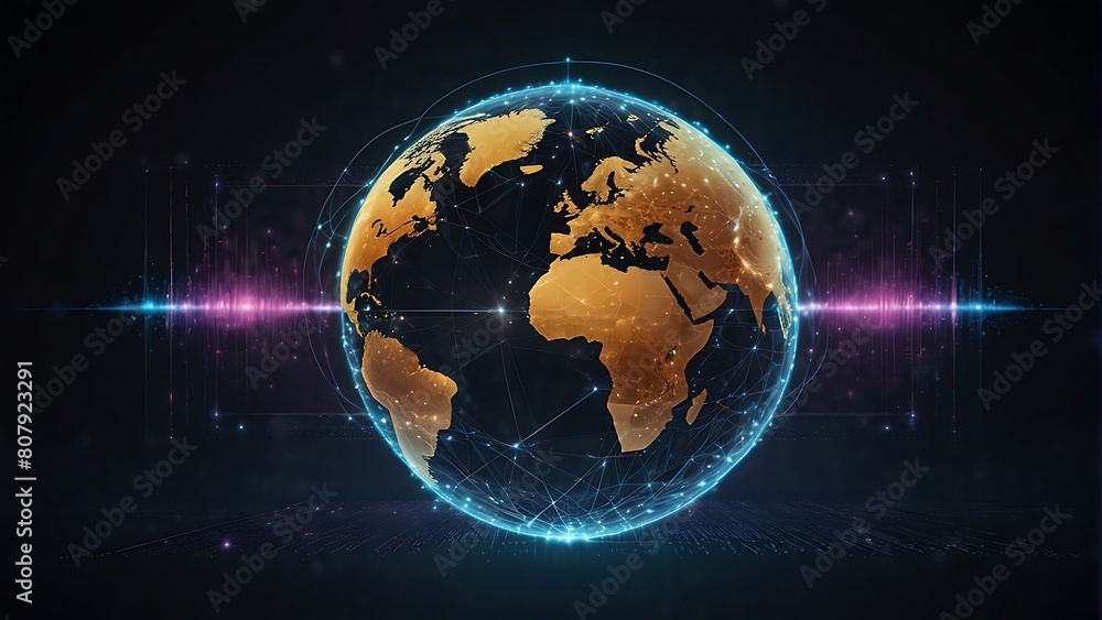 Naklejka premium Connecting worlds and global communication, digital transformation and information and communications technology concept