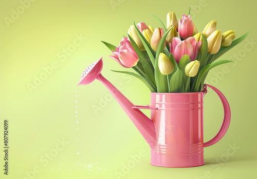 Wallpaper Mural Bouquet of tulips in a metal watering can. Colorful spring time Torontodigital.ca