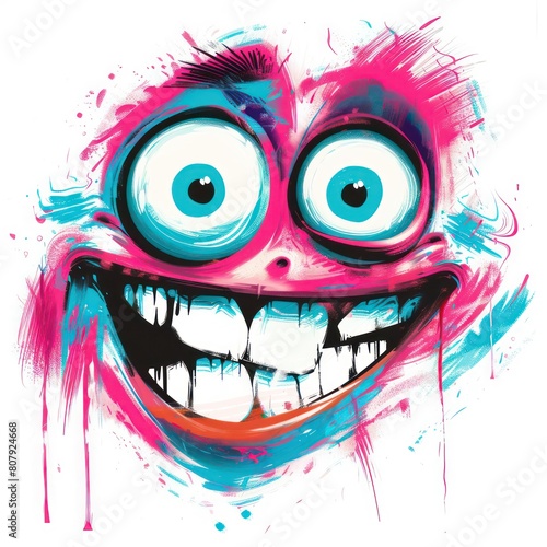 vibrant colors funny face  expressive eyes  and smile on a white background