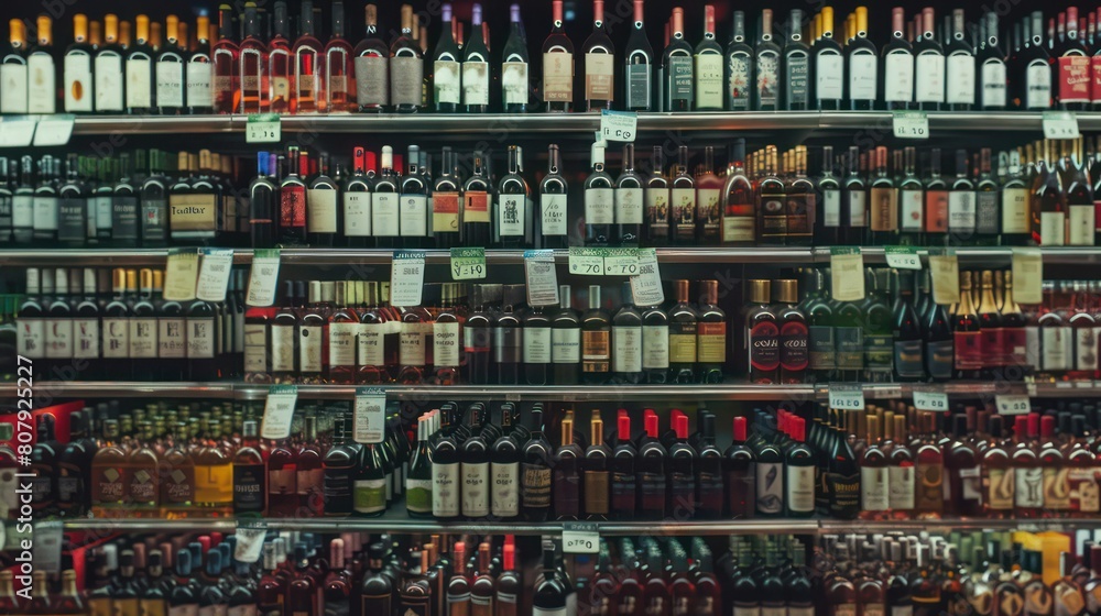 Naklejka premium rack full of wine bottles inside a store