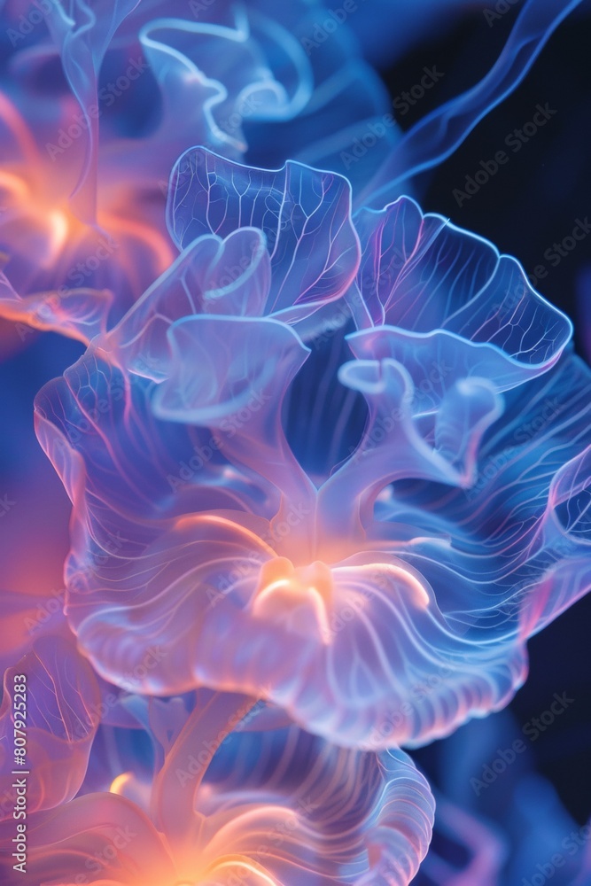 Fototapeta premium Translucent jellyfish texture, delicate patterns, ethereal and bioluminescent