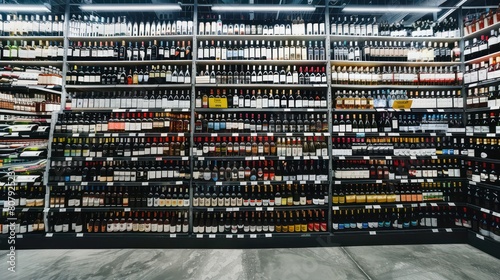 rack full of wine bottles inside a store photo
