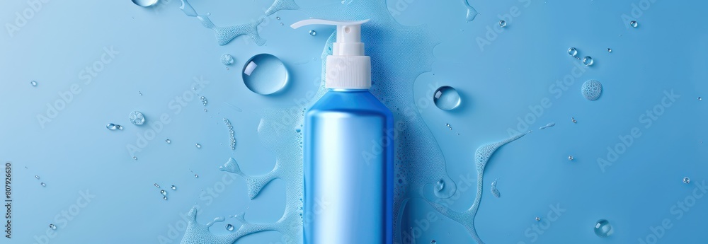 cosmetic spray bottle on water splash with blue background cosmetic spray bottle on water splash with blue background