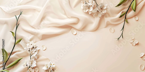 Elegant Floral Decoration on Soft Beige Silk Fabric