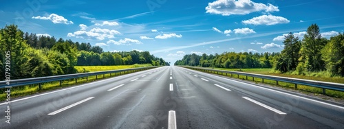 empty highway in summer with blue sky with some clouds