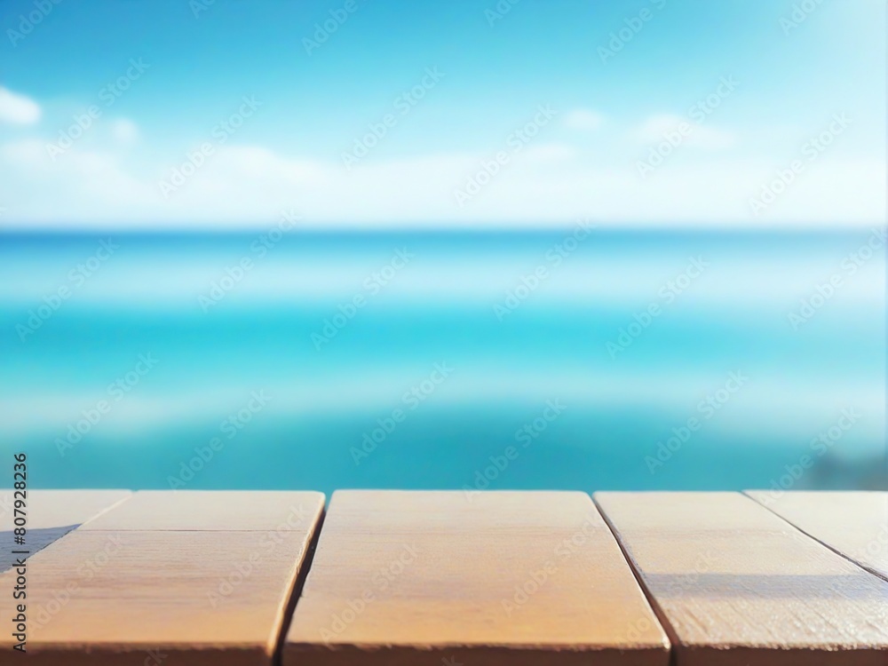 Obraz premium empty wooden table on the beach