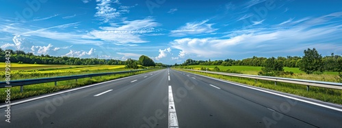 empty highway in summer with blue sky with some clouds