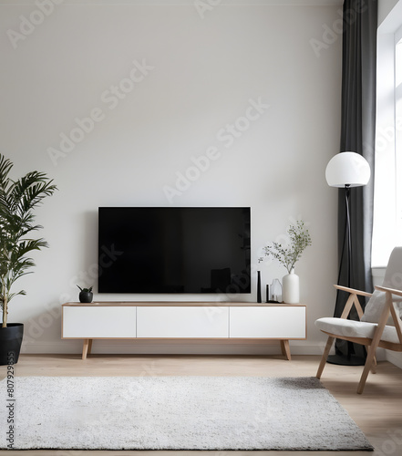 empty room space Modern Scandinavian living room interior design and white wall background