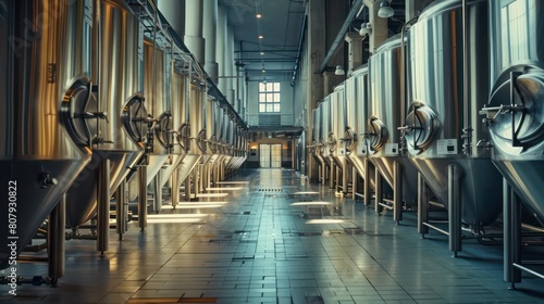 fermentation cellar with stainless steel tanks photo