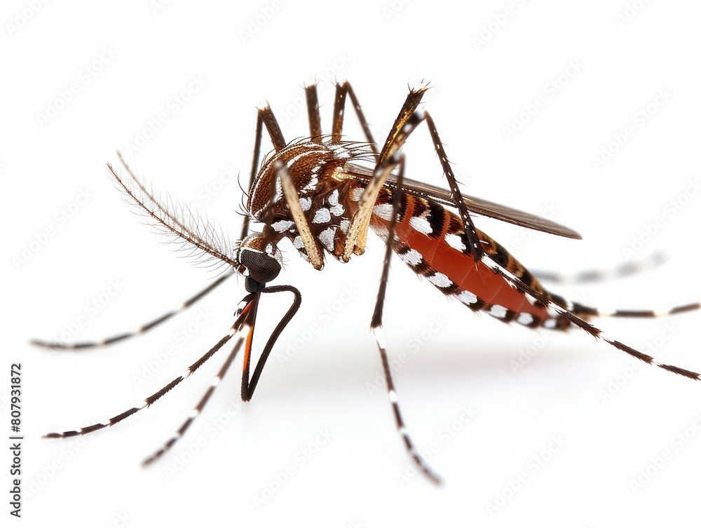 dengue mosquito, aedes aegypti, on white background dengue mosquito, aedes aegypti, on white background